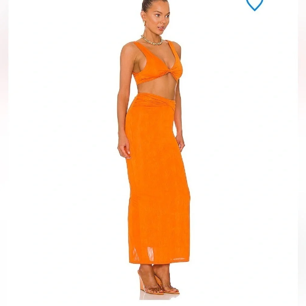 Superdown joana maxi skirt set Orange 2 piece crop top stretch Revolve L